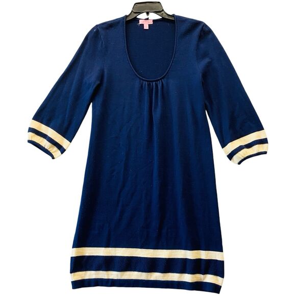Lilly Pulitzer Sweater Dress Womens Size M Connie Merino Wool Navy Cream Stripe - Picture 1 of 5